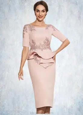 Scarlett Sheath/Column Scoop Neck Knee-Length Stretch Crepe Mother of the Bride Dress With Beading Appliques Lace Sequins Cascad