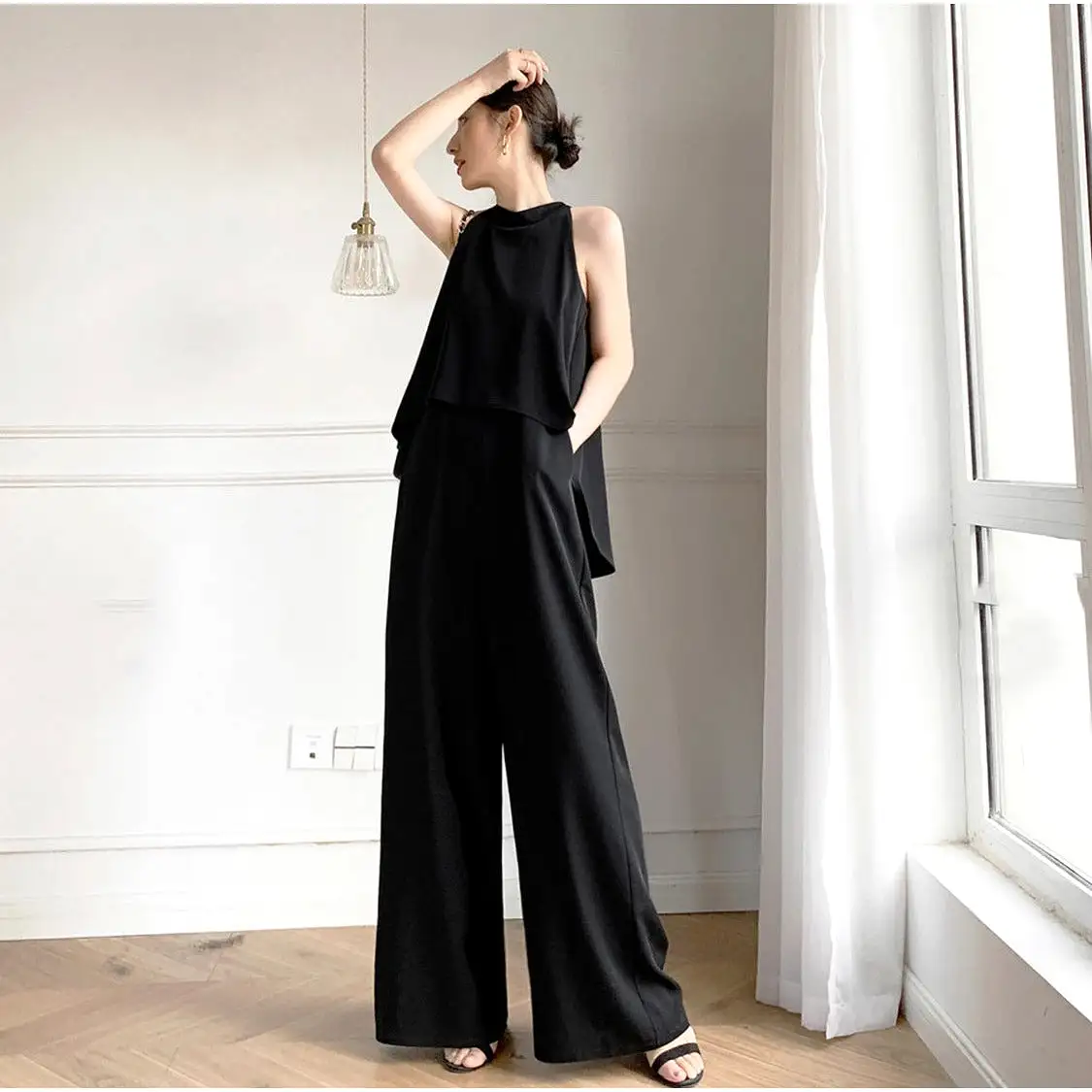 Sleeveless Tops Wide Leg Pants Set