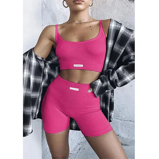 Solid Color Tight & Sleeveless Crop Top Set