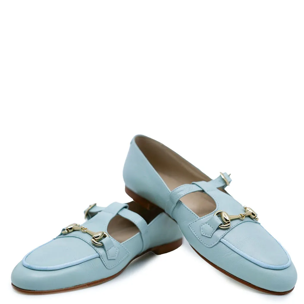 Spain+Co Aquamarine T Strap Buckle Loafer