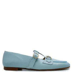 Spain+Co Aquamarine T Strap Buckle Loafer