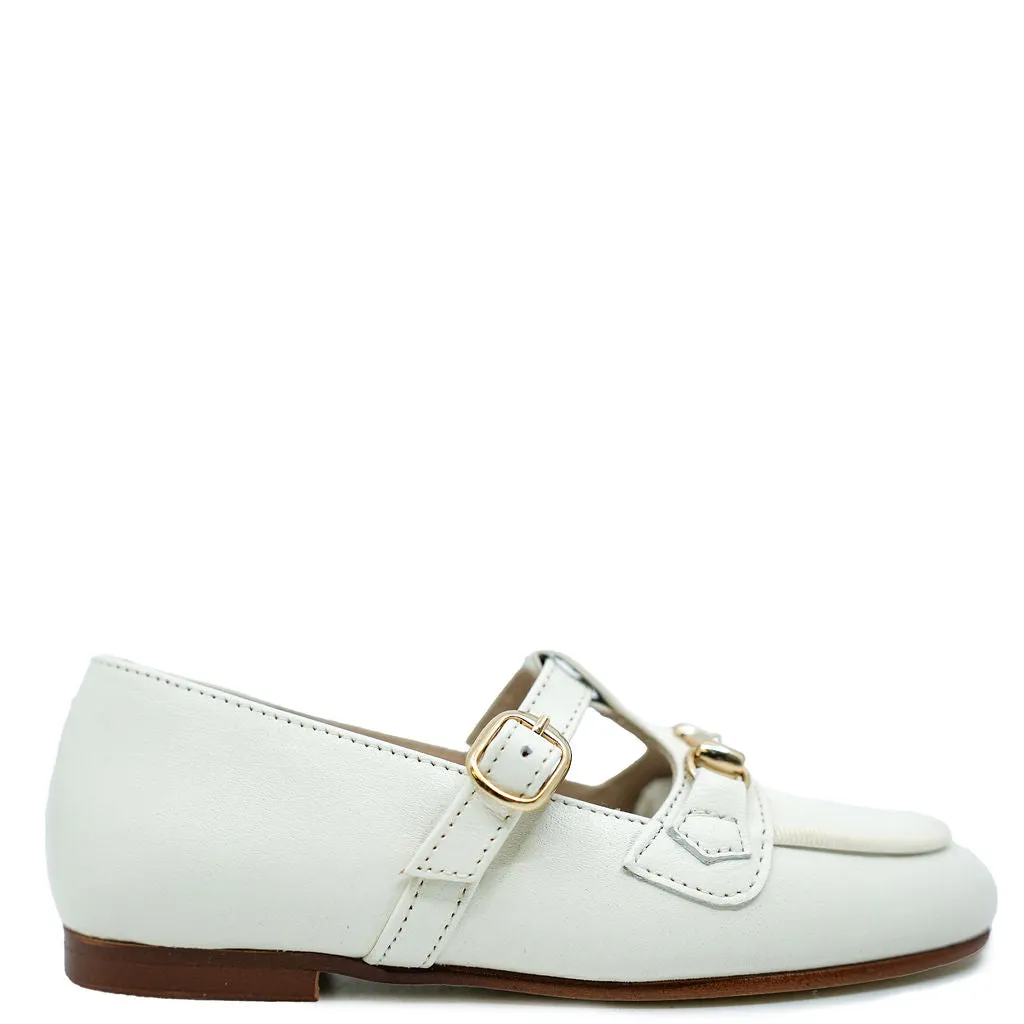 Spain+Co Ivory T Strap Buckle Loafer