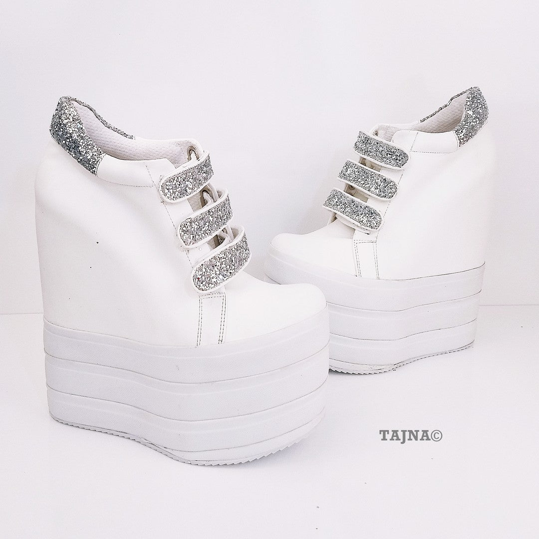 Sport Platforms Silver White Wedge Shoes