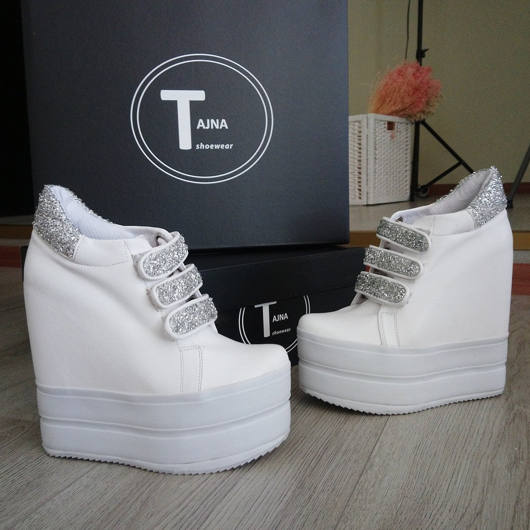 Sport Platforms Silver White Wedge Shoes