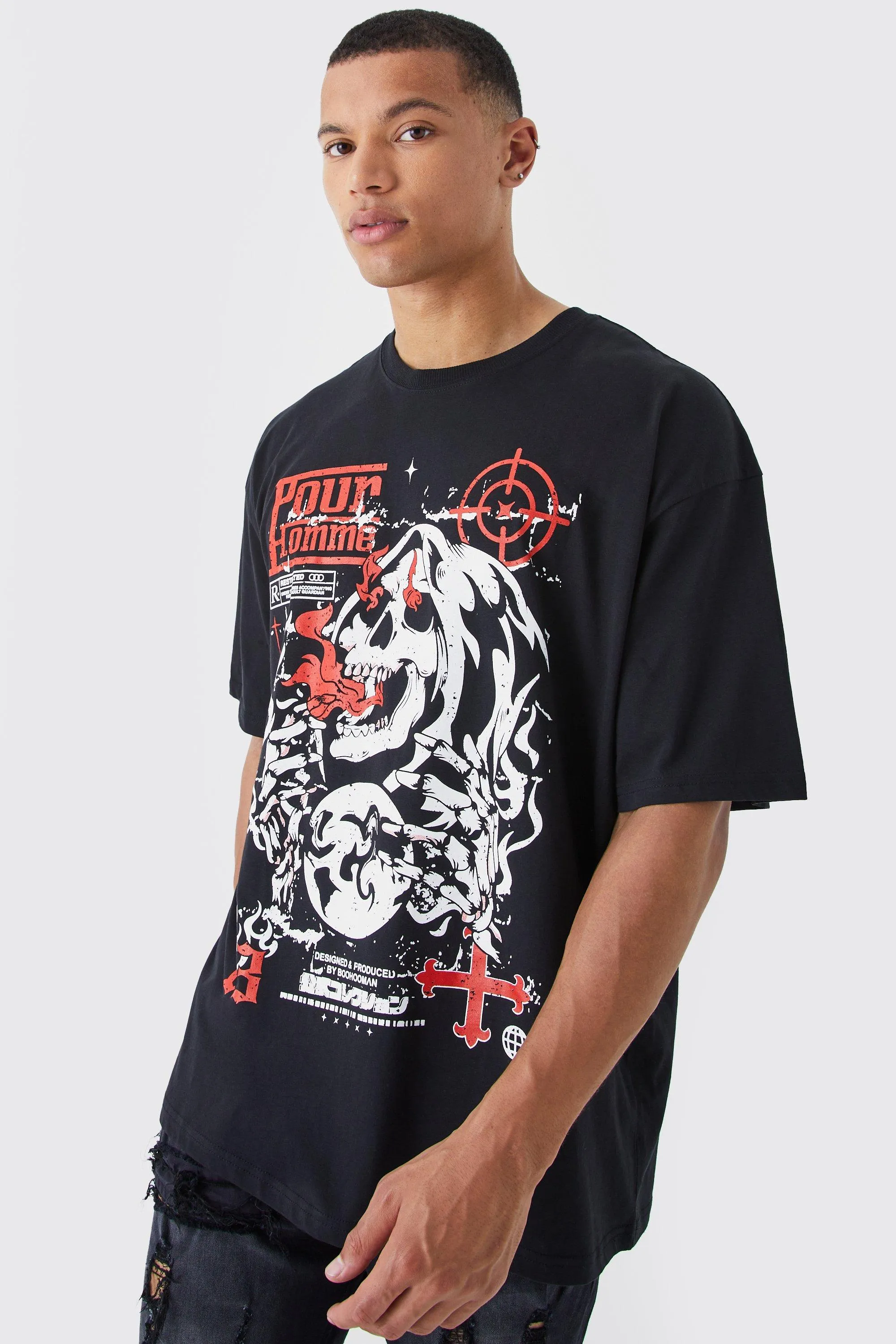 Tall Oversized Grim Reeper Graphic T-shirt | boohooMAN UK