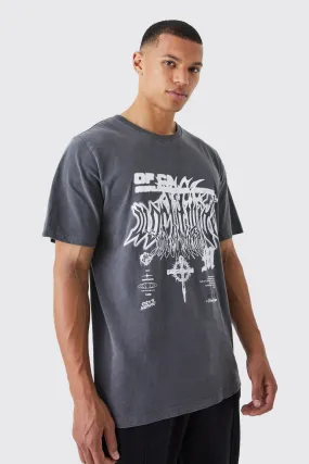 Tall Oversized Overdyed Gothic Graphic T-shirt | boohooMAN UK