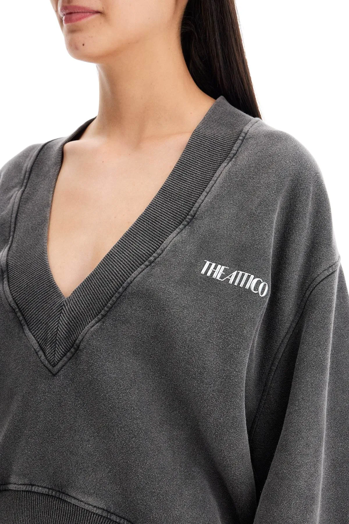 The Attico oversized V Neck Sweatshirt   Grey