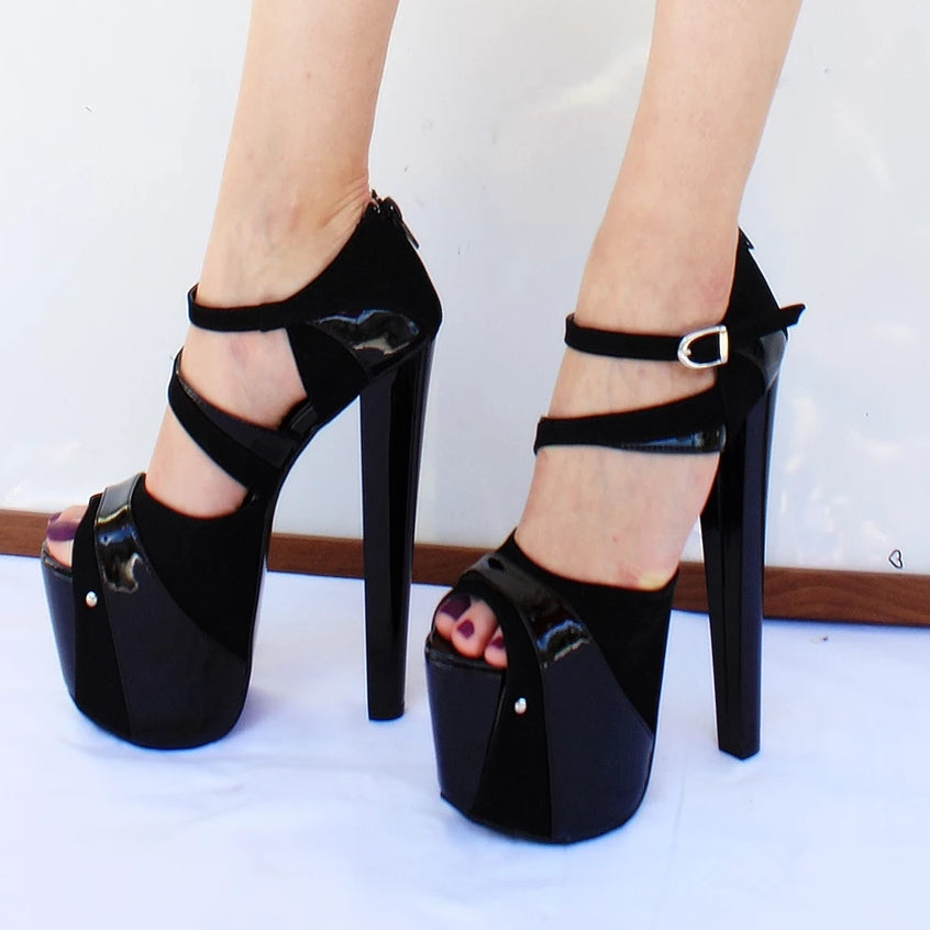 Triple Strap Black  High Heel Shoes