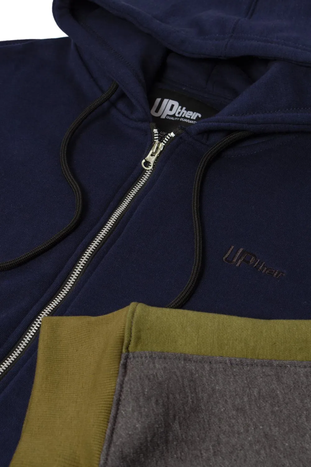 Uptheir Harlem Colour Block Zip Through Hoodie - Navy Grey