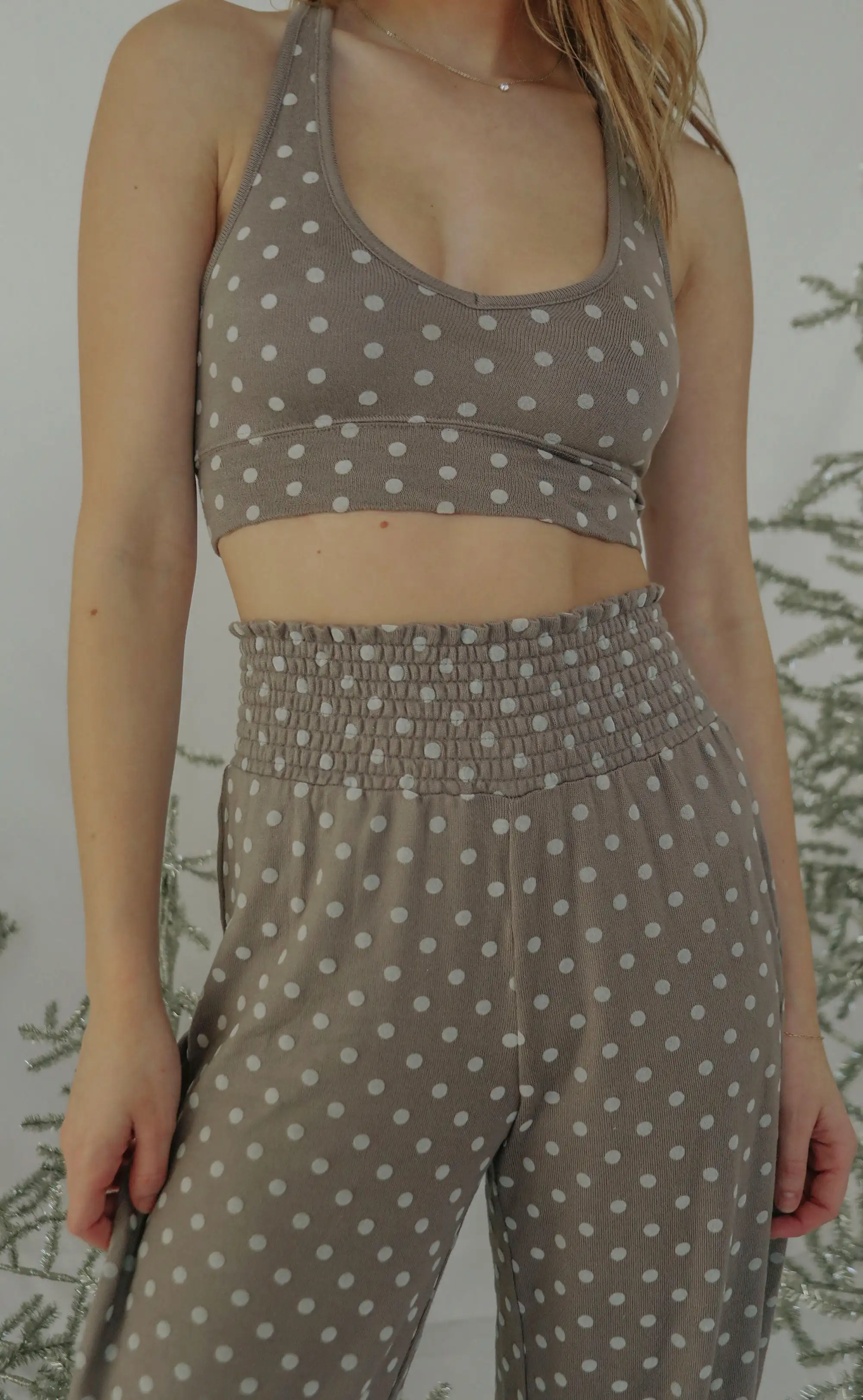 z supply: v neck dot tank bra - warm cocoa